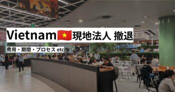 ベトナムからの現地法人撤退プロセスを説明するイメージ。費用、期間、手続きの流れを網羅したビジネス向けの内容。